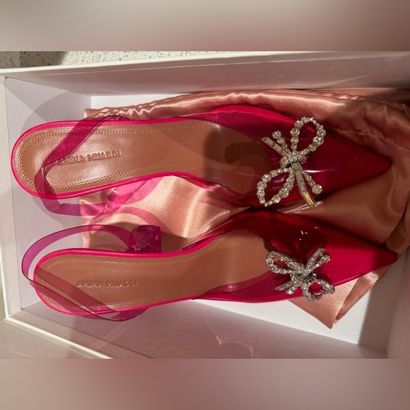Amina Muaddi Glass PVC Slingback in Pink Crystal✨SZ 39.5 new with box Lo… - Picture 10 of 12